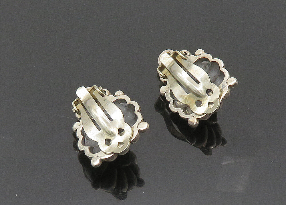 925 Sterling Silver  Vintage Black Onyx & Garnet Non Pierce Earrings  EG9798