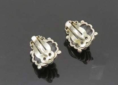 925 Sterling Silver  Vintage Black Onyx & Garnet Non Pierce Earrings  EG9798