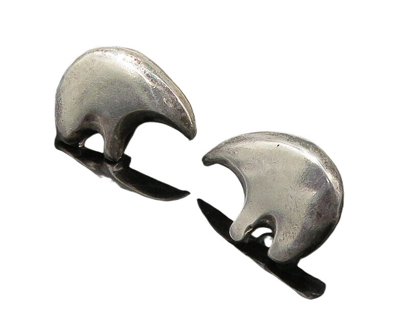 925 Sterling Silver  Vintage Shiny Bear Silhouette Drop Earrings  EG10815