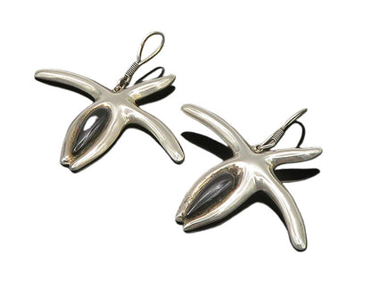 MEXICO 925 Silver  Vintage Black Onyx Starfish Motif Dangle Earrings  EG11204