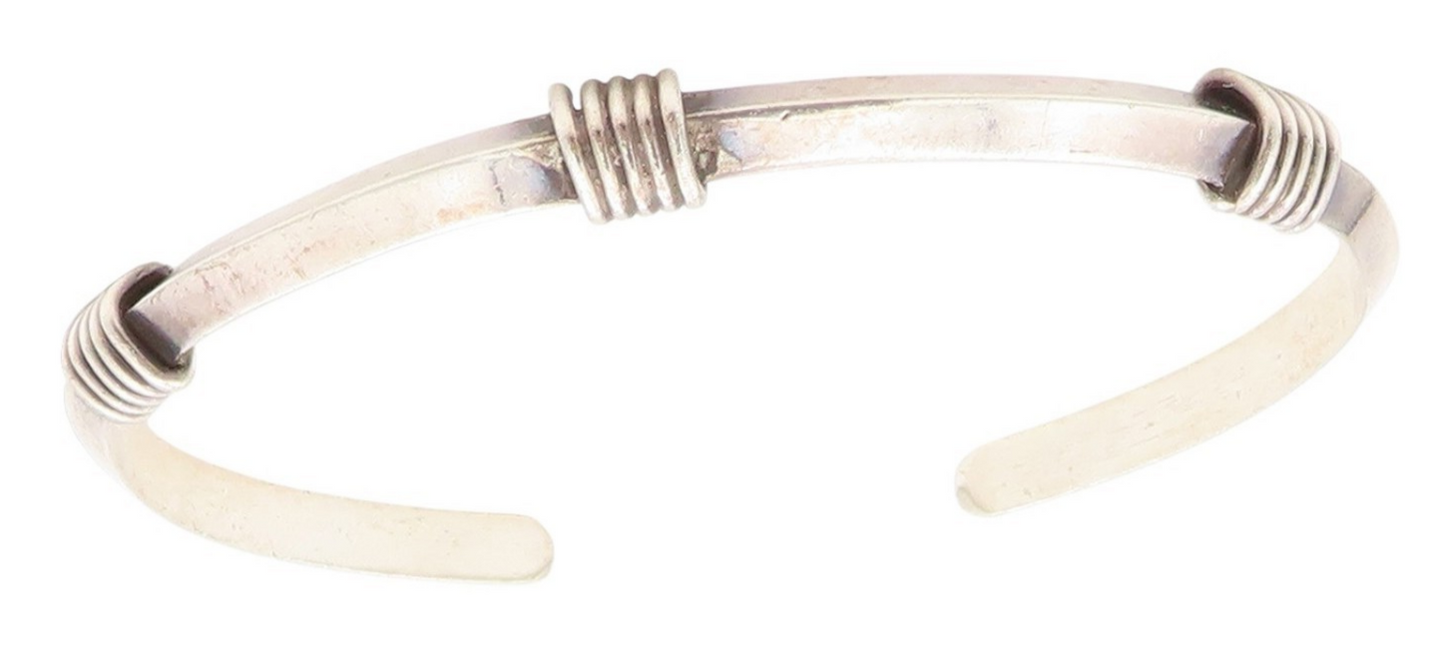 925 Sterling Silver Vintage Bracelet Minimalist Wire Wrapped Wide Cuff  BT11563