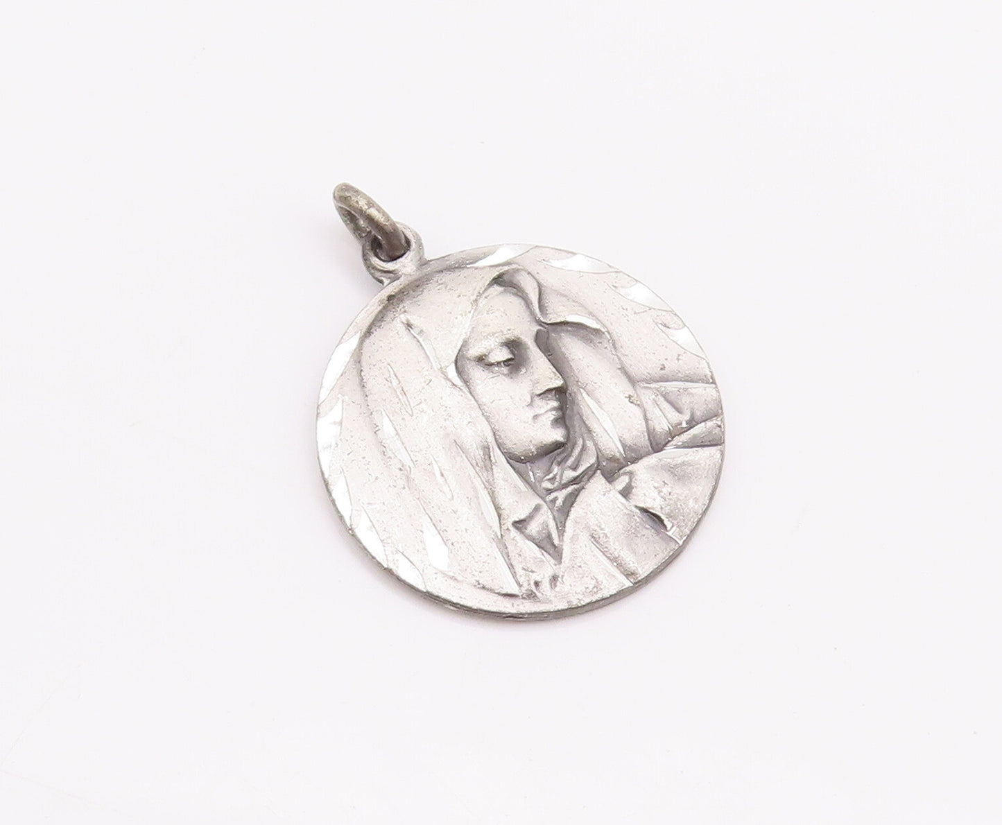 925 Sterling Silver Vintage Pendant Religious Carved Mother Mary Coin  PT23226