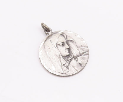 925 Sterling Silver Vintage Pendant Religious Carved Mother Mary Coin  PT23226
