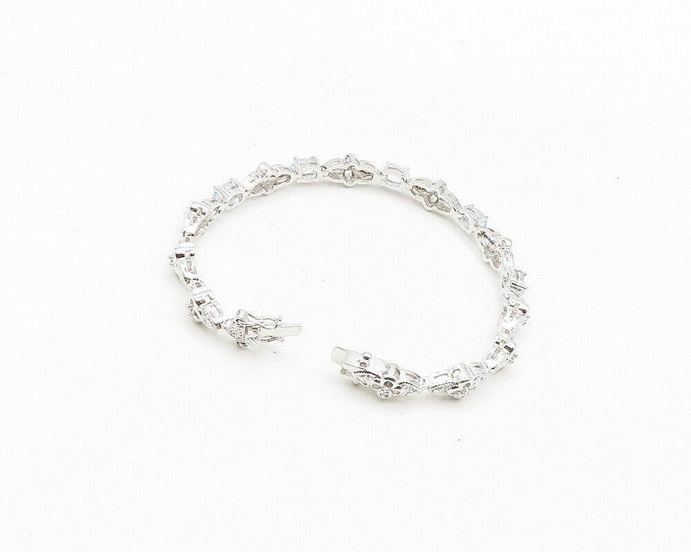 925 Sterling Silver  Shiny Genuine Diamond & Blue Topaz Chain Bracelet  BT7252