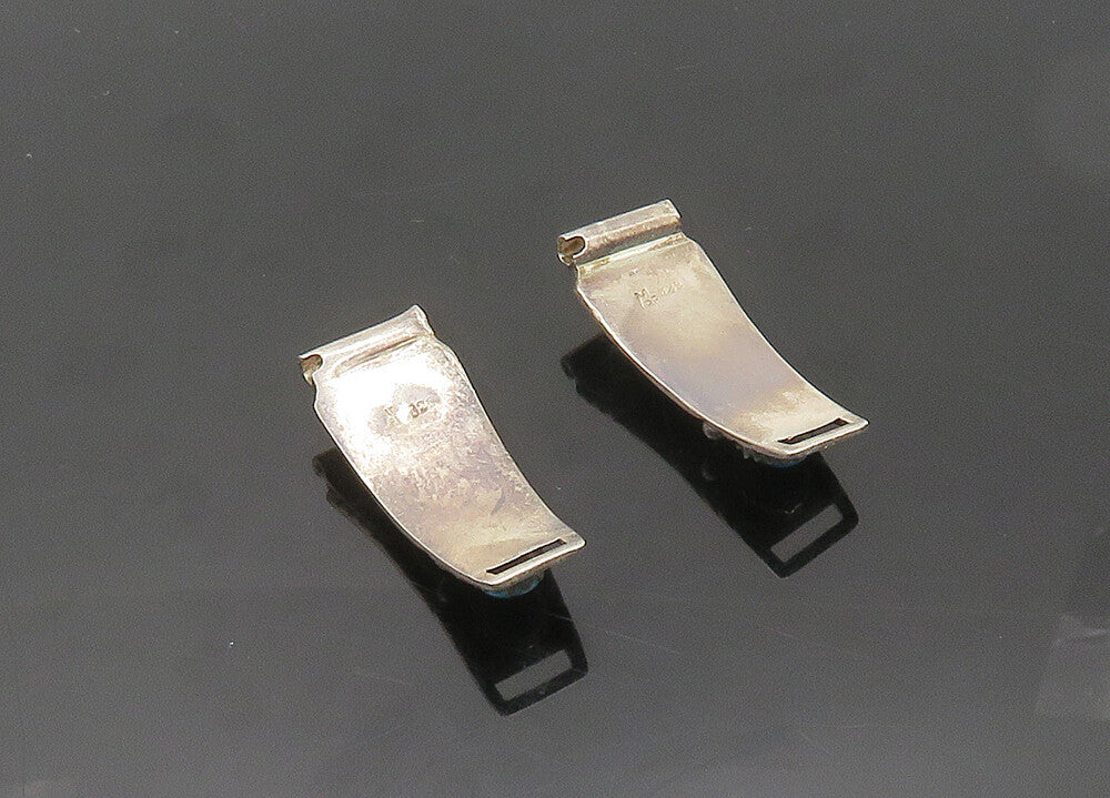 NAVAJO 925 Sterling Silver  Vintage Turquoise Floral Leaf Watch Clips  TR2719