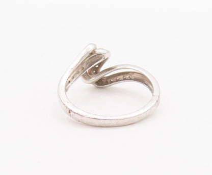 925 Sterling Silver Vintage Ring Designer Swirl Carved Diamonds  Sz 7.5  RG28573