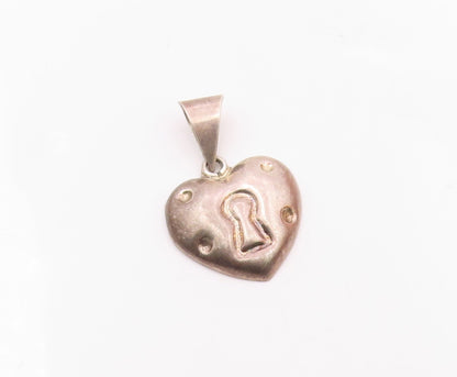 MEXICO 925 Sterling Silver  Vintage Hollow Love Heart Lock Pendant  PT20337