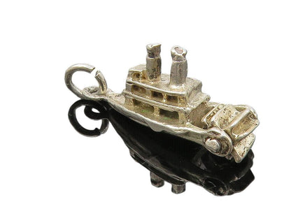925 Sterling Silver  Vintage Petite Ferry Boat Motif Drop Pendant  PT7972