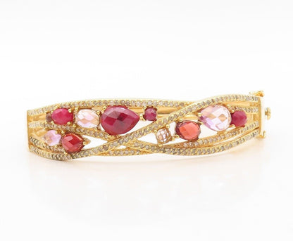 925 Sterling Silver Vintage Bracelet Gold Plated Gemstone & Diamonds BT10725