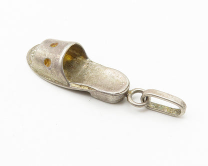 925 Sterling Silver  Vintage Enamel Dotted Sandal Slipper Drop Pendant  PT8131