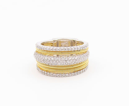 925 Sterling Silver Vintage Ring Two Tone CZ Multi Row Pave Band  Sz 6  RG36545