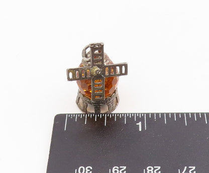 925 Sterling Silver Vintage Pendant Citrine Mechanical Windmill Charm  PT25699
