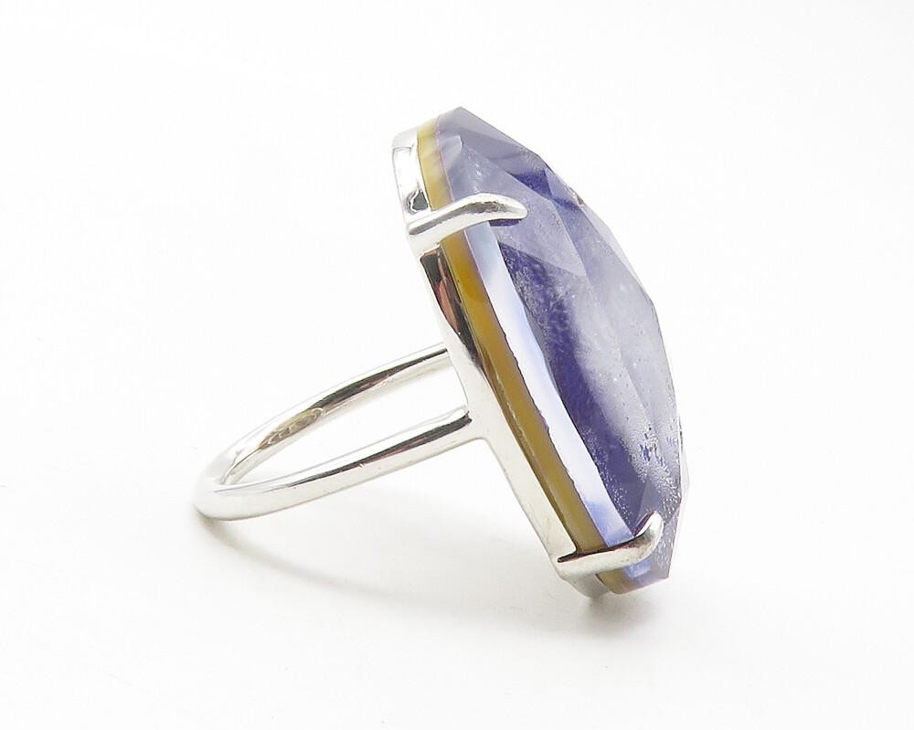 925 Sterling Silver  Prong Set Faceted Tanzanite Cocktail Ring Sz 8  RG11777