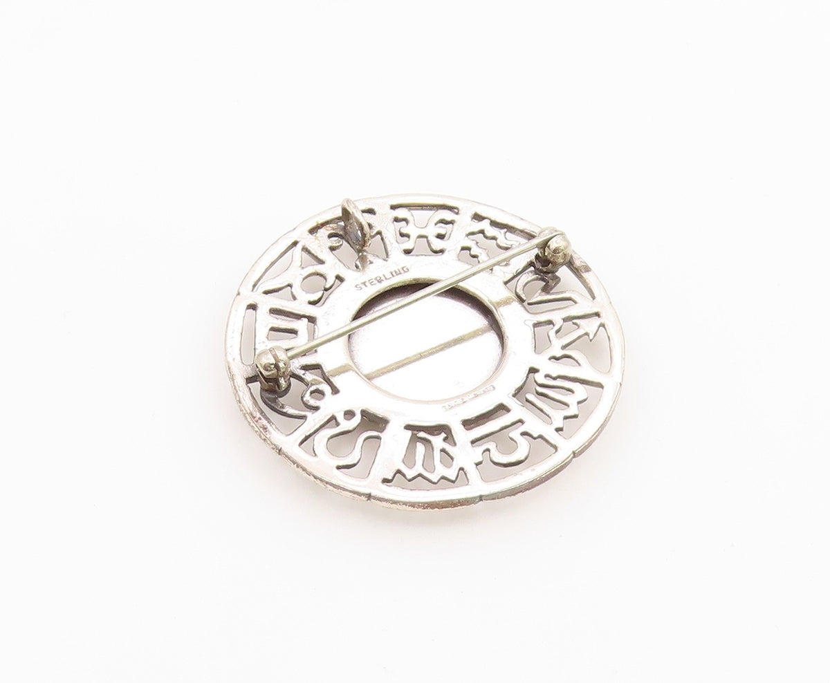 925 Sterling Silver  Vintage Aries Zodiac Calendar Cutout Brooch Pin  BP9621