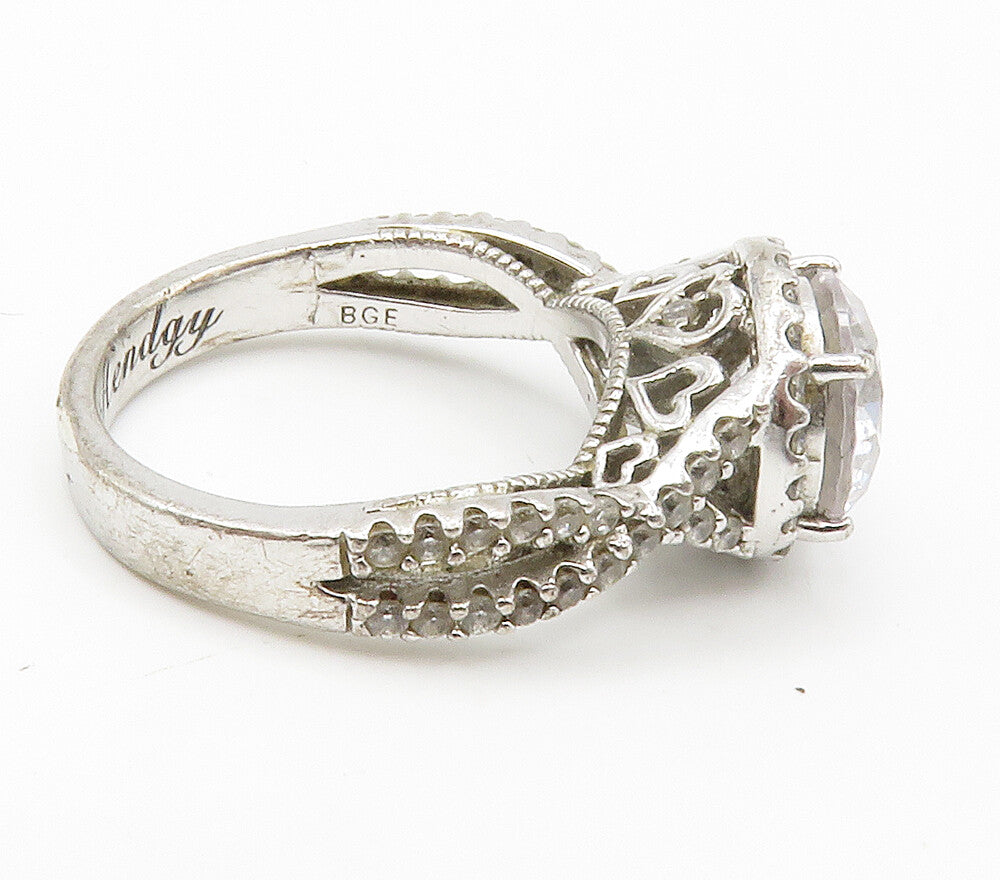 925 Sterling Silver  Shiny Cubic Zirconia Love Heart Band Ring Sz 4  RG14606