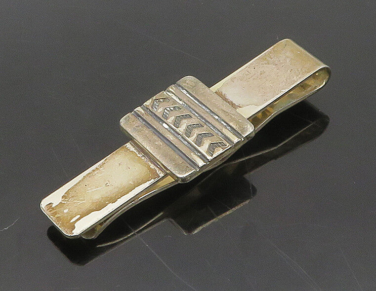 925 Sterling Silver  Vintage Shiny Etched Arrow Pattern Tie Clip  TR2656