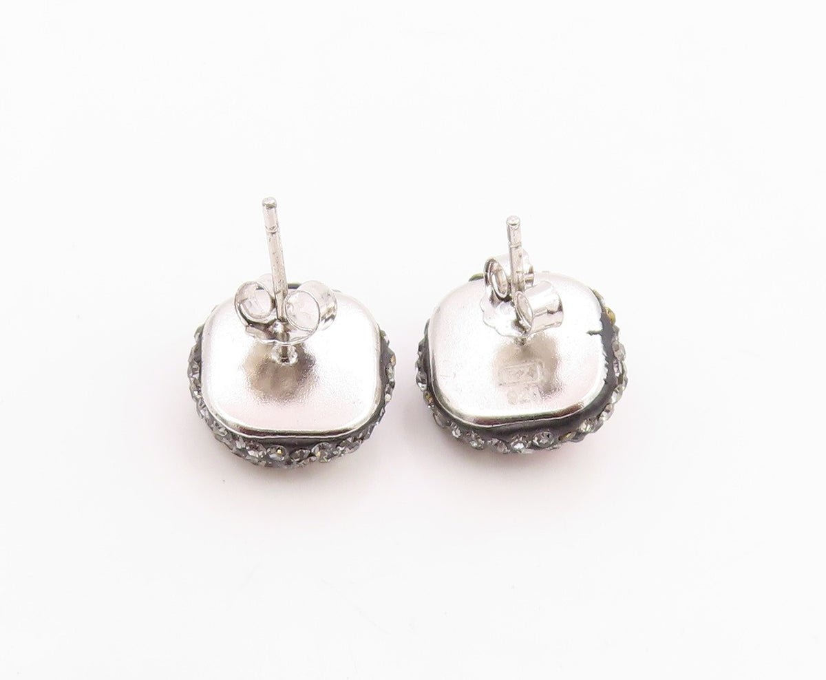 925 Sterling Silver Vintage Earrings Elegant Round Ruby & Halo CZ Stud  EG14275