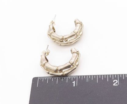 925 Sterling Silver Vintage Earrings Solid Textured Bamboo Design Hoops  EG13685