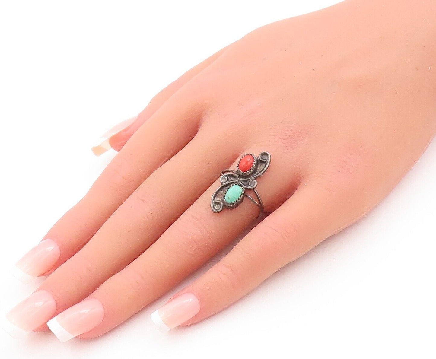 925 Sterling Silver Vintage Ring NAVAJO Two Tone Oval Carnelian  Sz 6.5  RG28544