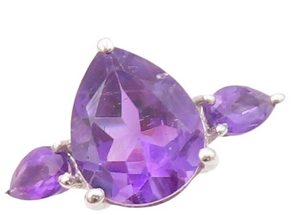 925 Sterling Silver Vintage Ring Minimalist Drop Cut 3 Amethyst  Sz 7  RG30392
