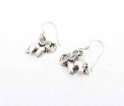 925 Sterling Silver  Vintage Shiny Petite Elephant Dangle Earrings  EG3342