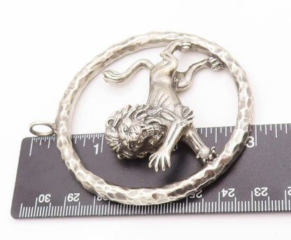 925 Sterling Silver Vintage Pendant Designer Framed Large Roaring Lion  PT22936