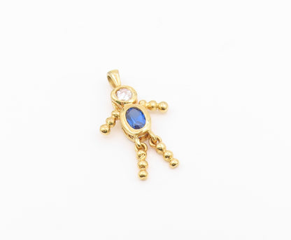 925 Silver  Vintage Sapphire & Cubic Zirconia Figure Dangle Pendant  PT21508