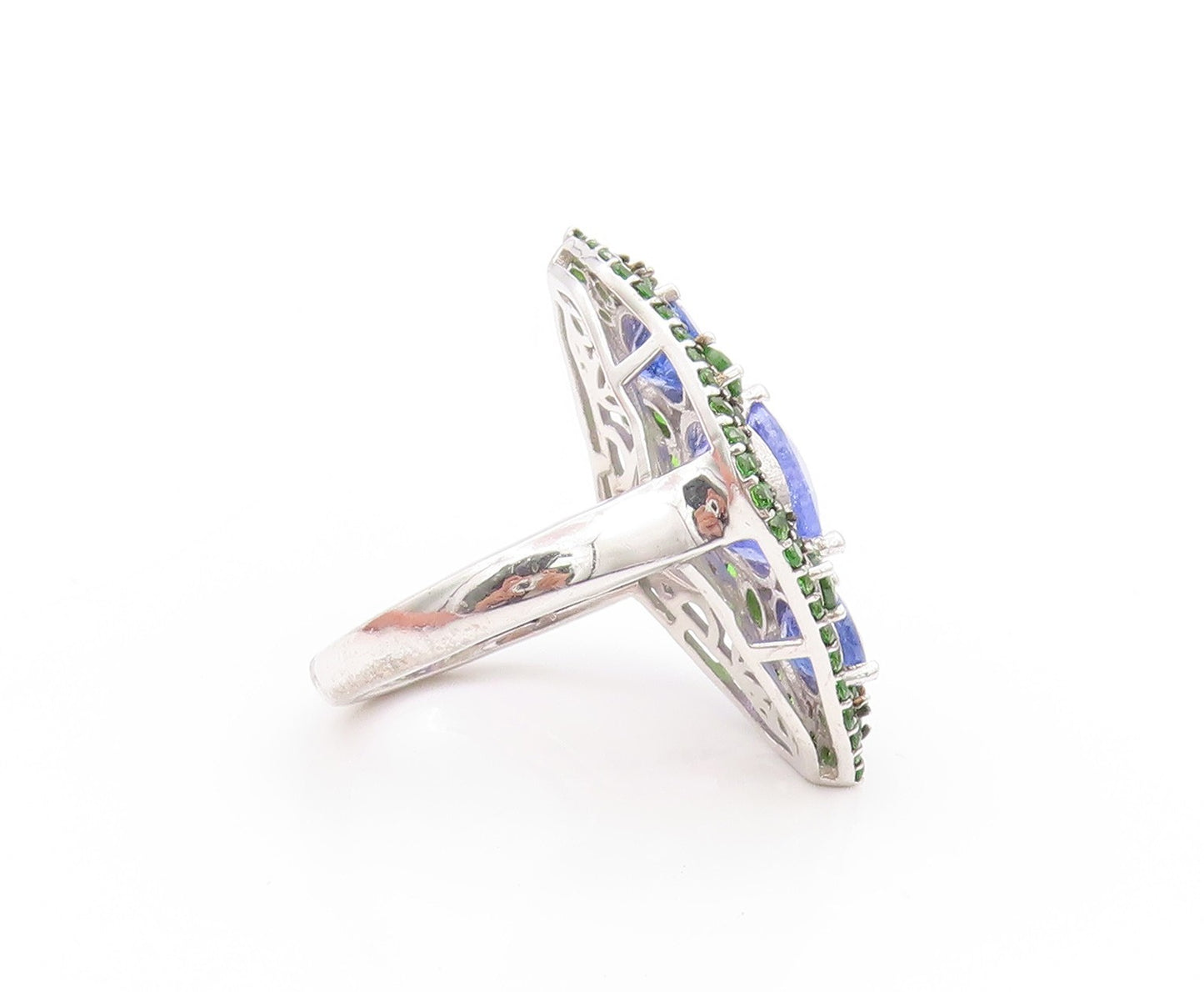 925 Sterling Silver Vintage Ring Tanzanite Halo Peridot Border  Sz 8.5  RG32521