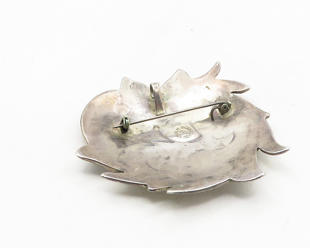 M. OCAMPPO TAXCO 925 Silver  Vintage Abalone Shell Floral Brooch Pin  BP4012