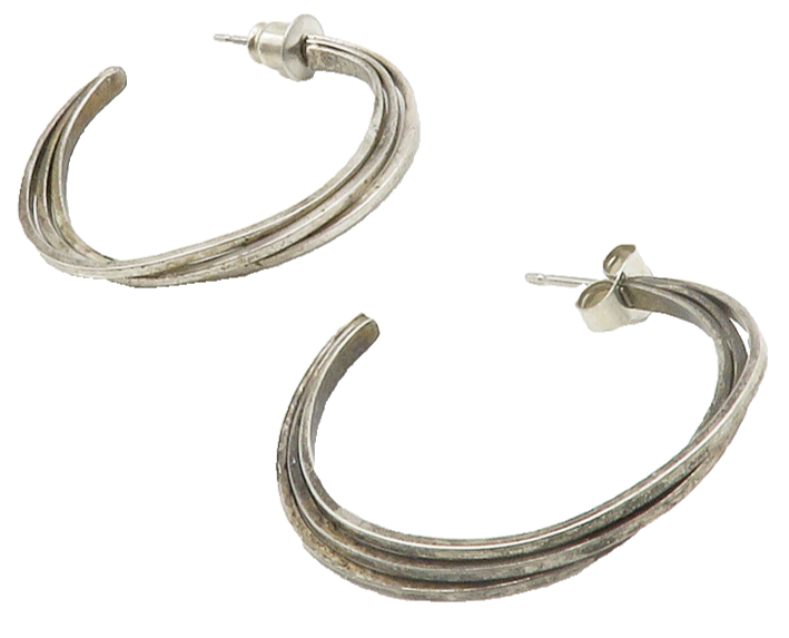 925 Sterling Silver  Vintage Dark Tone Split Smooth JHoop Earrings  EG7028