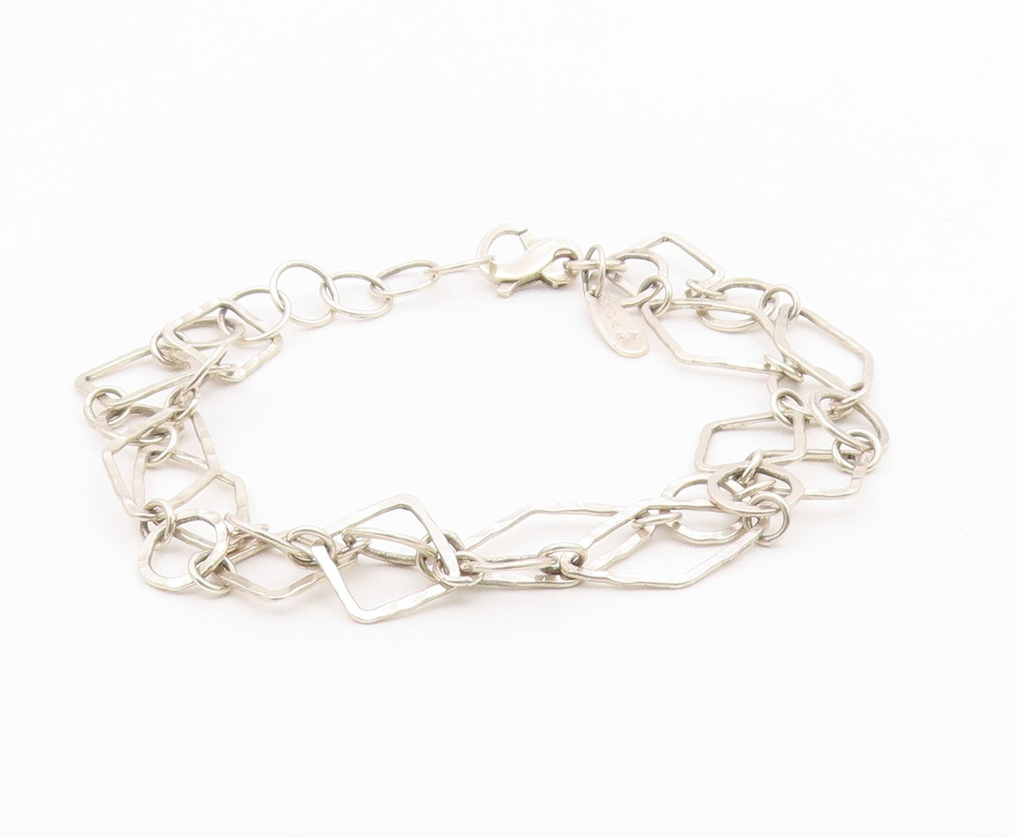DESIGNER 925 Silver Vintage Shiny Hammered Multi Shape Chain Bracelet BT8819