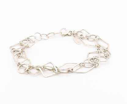 DESIGNER 925 Silver Vintage Shiny Hammered Multi Shape Chain Bracelet BT8819