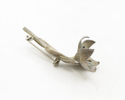 MEXICO 925 Sterling Silver  Vintage Sculpted Single Flower Brooch Pin  BP3835