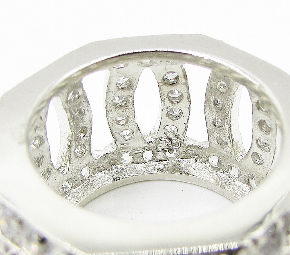925 Sterling Silver  Cubic Zirconia Pattern Design Thick Band Ring Sz 7  RG3411