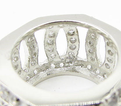 925 Sterling Silver  Cubic Zirconia Pattern Design Thick Band Ring Sz 7  RG3411