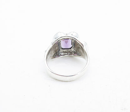 925 Sterling Silver  Amethyst & Marcasite Shiny Cocktail Ring Sz 7  RG5685