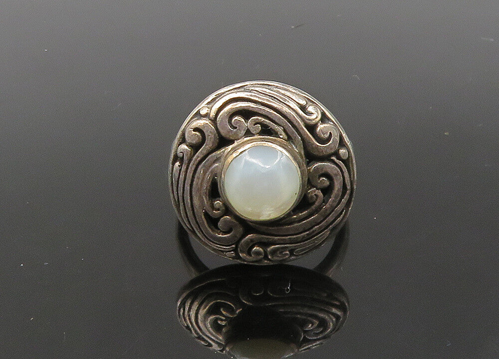 ZIV 925 Silver  Vintage Mother Of Pearl Swirl Cocktail Ring Sz 7  RG21756