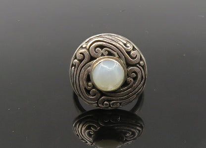 ZIV 925 Silver  Vintage Mother Of Pearl Swirl Cocktail Ring Sz 7  RG21756