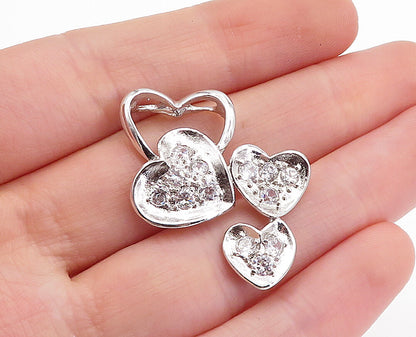 925 Sterling Silver  Sparkling Cubic Zirconia Shiny Love Hearts Pendant PT3580