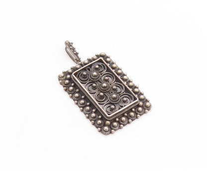 925 Sterling Silver Vintage Pendant Dark Tone Wired Floral Design  PT24230