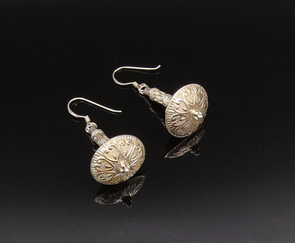 925 Silver  Vintage Wavy & Heart Pattern Oblate Dangle Earrings  EG12054
