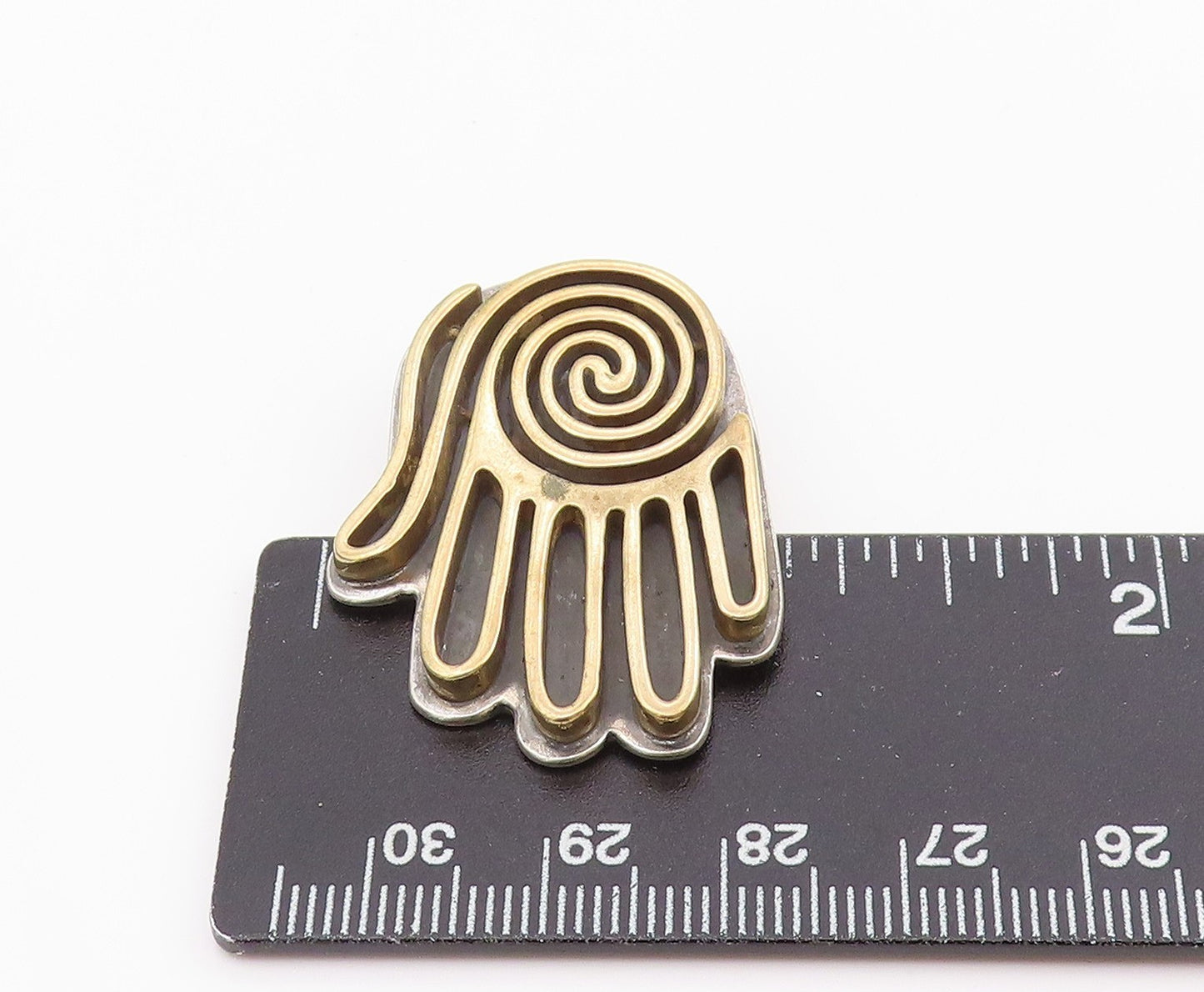 925 Sterling Silver Vintage Brooch Pin CAROLYN POLLACK Spiral Hamsa Hand BP12179