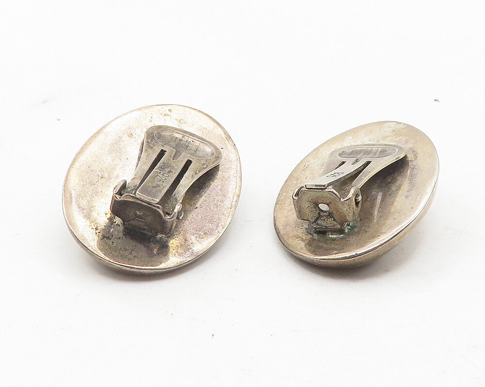 925 Sterling Silver  Vintage Dark Tone Hollow Oval Non Pierce Earrings  EG6070