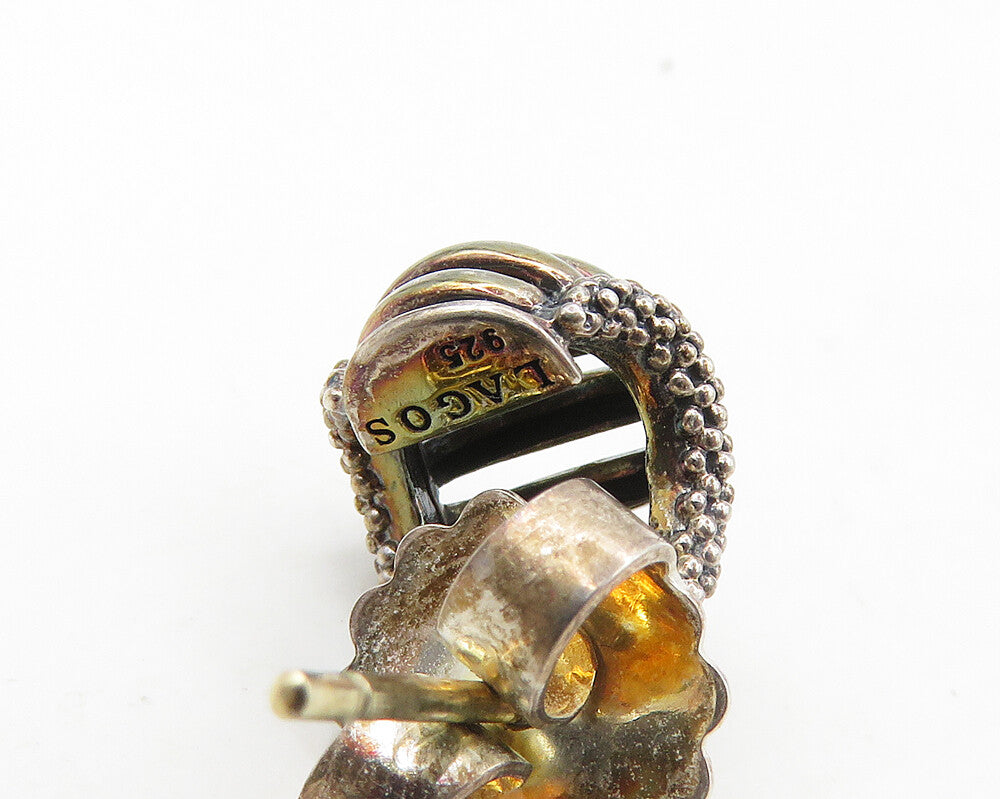 LAGOS CAVIAR 925 Silver & 18K GOLD  Vintage Fluted Curve Drop Earrings  EG9547