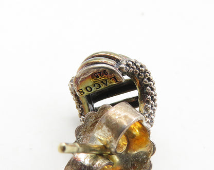LAGOS CAVIAR 925 Silver & 18K GOLD  Vintage Fluted Curve Drop Earrings  EG9547