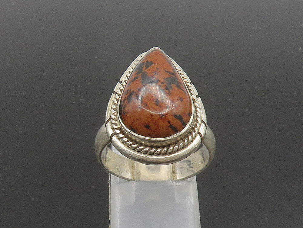 925 Sterling Silver  Vintage Pear Shaped Mahogany Obsidian Ring Sz 8  RG24455
