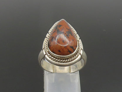 925 Sterling Silver  Vintage Pear Shaped Mahogany Obsidian Ring Sz 8  RG24455