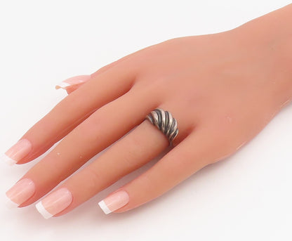 925 Sterling Silver Vintage Ring Modernist Ribbed Dome Band  Sz 7.5  RG34966