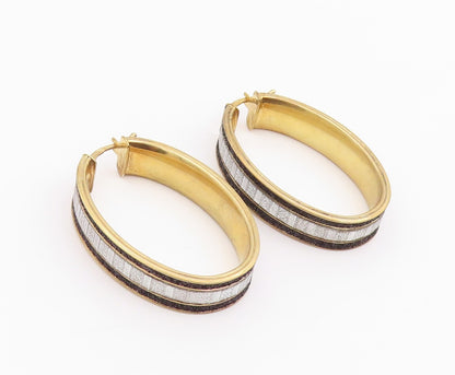 925 Sterling Silver Vintage Earrings Gold Plated Modernist Oval Hoop  EG14235