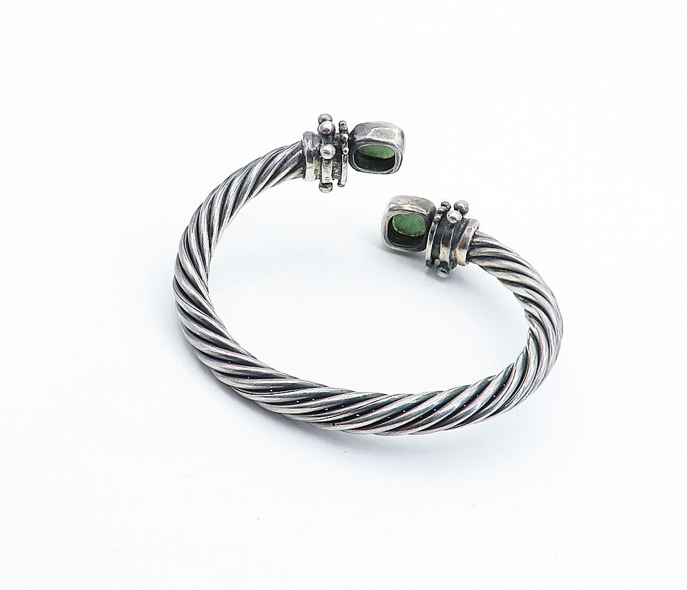 925 Sterling Silver  Vintage Dark Tone Jade Twist Bypass Cuff Bracelet  BT2255